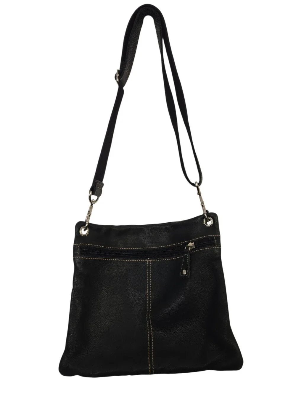 Fossil Black Genuine Leather Multi-Pocket Crossbody Organizer Bag
